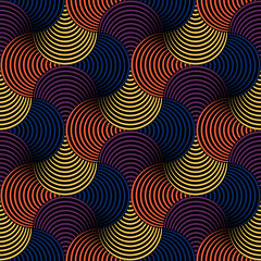Traditional Japanese concentric circle motifs seamless pattern. Retro-inspired overlapping discs. Sophisticated elegant backdrop. Groovy retro aesthetic.