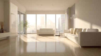 Fototapeta premium Modern living room with city view.
