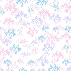 Palm jungle seamless pattern. Textile print with trees. Natural vector background design. Hawaii style wallpaper Beach coconut palm botanical ornament.