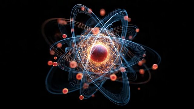 Glowing Molecule with Orbiting Electrons and Dynamic Scientific Structure