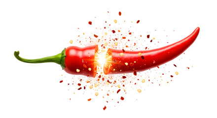 Sliced red chili pepper with a burst of flavor and spice explosion isolated on transparent background
