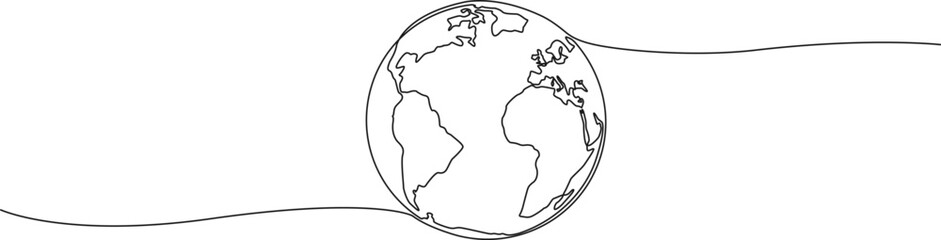 Naklejka na ściany i meble continuous single line drawing of planet earth, line art vector illustration