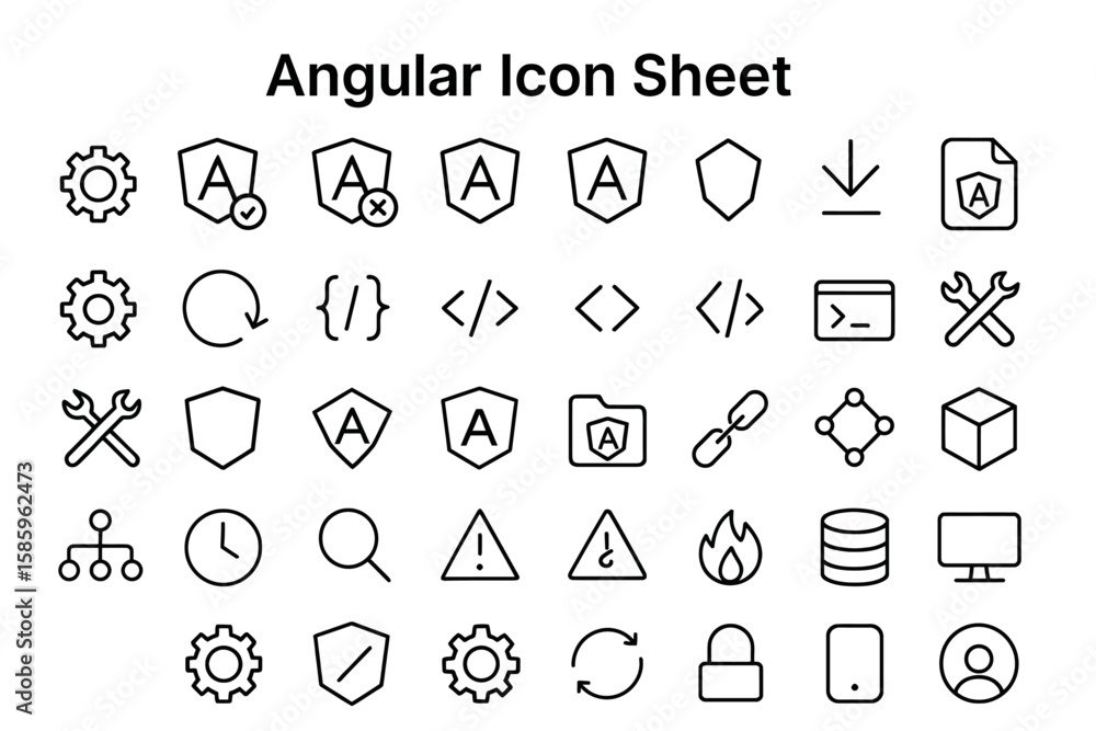 Poster angular icon set: a visually organized display of essential angular icons, showcasing their clarity 