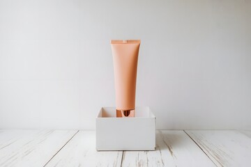 A Makeup Primer Tube Packaging Mockup on White Minimal Elegant Background
