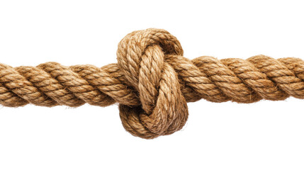Fototapeta premium Isolated image of a thick brown rope with a knot on white background 