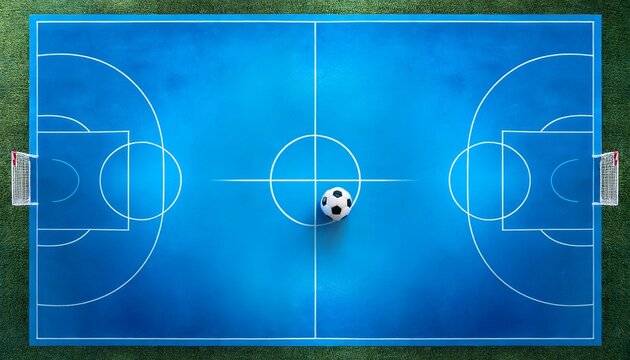 blue futsal indoor soccer field with ball in center view from above background - Powered by Adobe