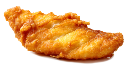 Deep-fried haddock fish in batter isolated on a white background 