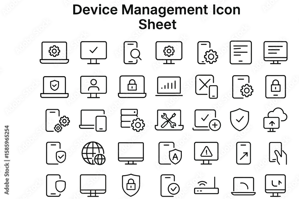 Poster device management icon sheet: a comprehensive, vector-based sheet featuring various device managemen