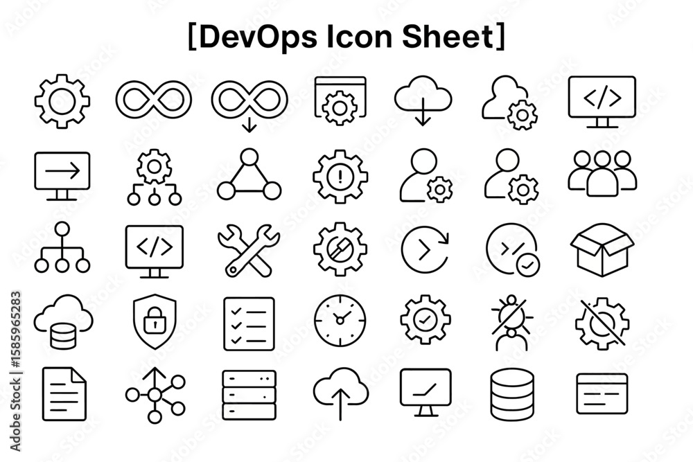 Poster devops icon sheet: a comprehensive collection of streamlined icons, meticulously designed to represe