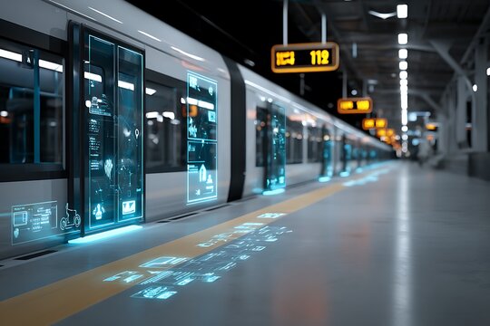 Futuristic Train Station with AR Schedule Overlays - Powered by Adobe