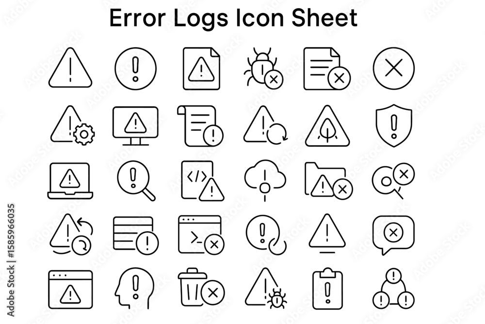 Poster error logs icon sheet: a comprehensive collection of error log icons, perfect for illustrating digit
