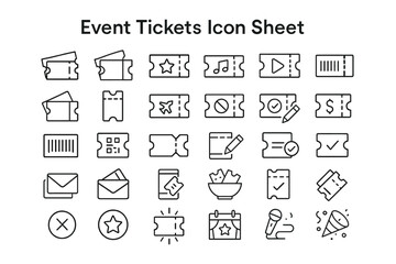 Fototapeta premium Event Ticket Icons: A visually clean and organized collection of minimalistic ticket icons, perfect for representing events, access, and entertainment with clarity and precision.