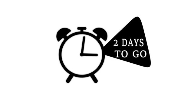 Animation of a alarm clock with the text '2 days to go,' creating a sense of urgency and anticipation, perfect for countdown or event-related projects