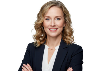 Confident businesswoman smiling with arms crossed isolated on transparent background