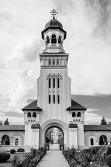 Alba Iulia, Transylvania, Romania: Tower gate entrance into the Coronation Cathedral, Reunification Cathedral, orthodox church dedicated to the Holy Trinity and the Holy Archangels Michael and Gabriel