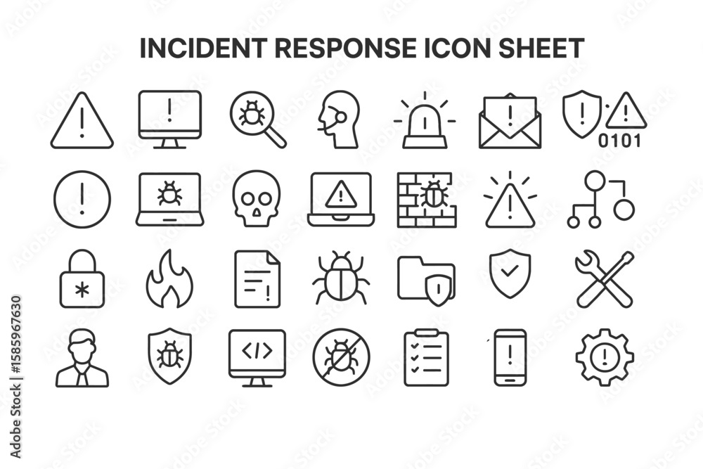 Poster incident response icon sheet: a comprehensive collection of streamlined icons designed to represent 