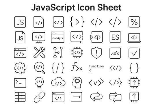 JavaScript Icon Sheet: A comprehensive collection of various javascript icon, highlighting the essence of coding. These icons showcase key programming features and functionality.