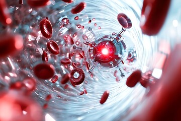 Nanobot Navigating Bloodstream with Red Blood Cells for Medical Innovation