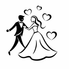 Fototapeta premium Elegant wedding dance silhouette of couple with hearts
