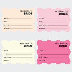 Bachelorette party, wedding or bridal shower handwritten calligraphy printable vector card. Advice or well wishes to future Mr. and Mrs, Bride and Groom. Advice for the Bride Template, printable.