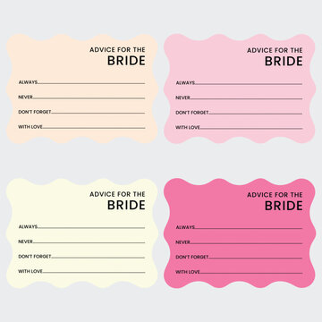 Bachelorette party, wedding or bridal shower handwritten calligraphy printable vector card. Advice or well wishes to future Mr. and Mrs, Bride and Groom. Advice for the Bride Template, printable.