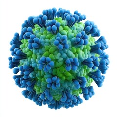 Blue and Green Virus Particle 3 D Render microscopic