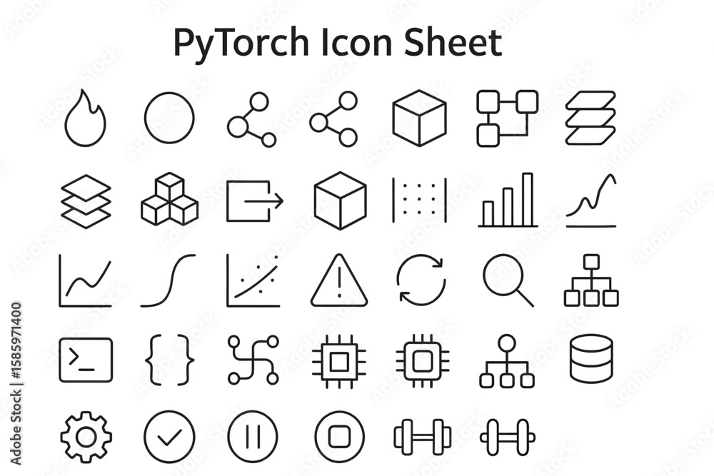 Aufkleber pytorch icon sheet: a comprehensive and meticulously crafted icon sheet, showcasing a variety of sym