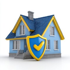 Blue house with yellow trim protected by blue and yellow shield
