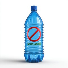 Blue plastic bottle with no plastic symbol and text