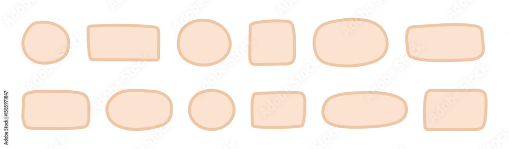 Fototapete set of hand-drawn rounded shapes in soft peach tones. minimal doodle blobs with beige outlines. past
