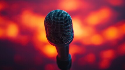 Microphone closeup on stage with vibrant background