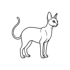 Stylized line drawing of a sphynx cat standing profile isolated on white background