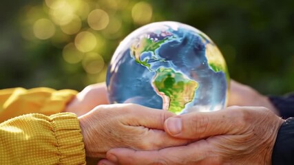 Elderly Hands Holding Earth Globe - Environmental Awareness Protection Concept, Stock Footage