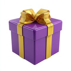Purple gift box with gold ribbon and bow present
