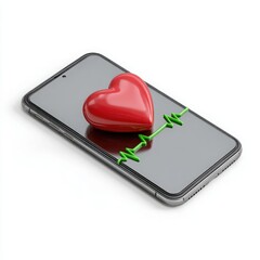 Red Heart with Green E K G Line on Smartphone Screen