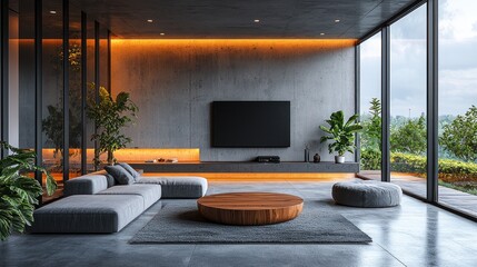 Modern living room with garden view