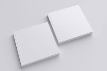 white blank Hardcover square white for mockup book standing on the white background.3d high rendering resolution.