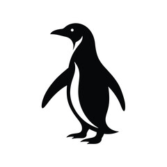 Naklejka premium Walking penguin silhouette in side view representing arctic wildlife with white background