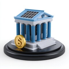 Stylized Bank Building With Gold Dollar Coin financial
