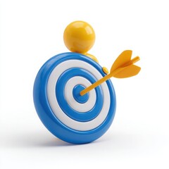 Yellow figure behind blue and white target with arrow