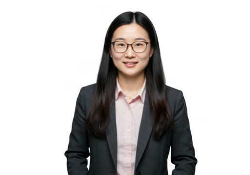 Professional asian woman wearing glasses and a suit isolated on transparent background - Powered by Adobe
