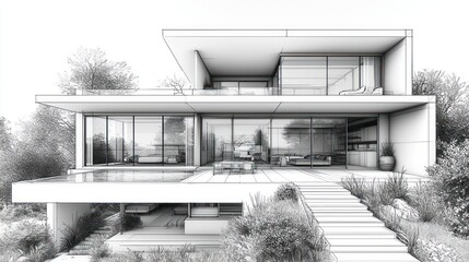 Modern contemporary house architectural sketch