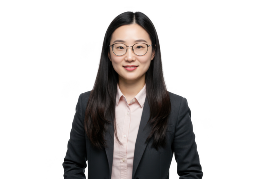 Young asian businesswoman wearing glasses and a suit isolated on transparent background