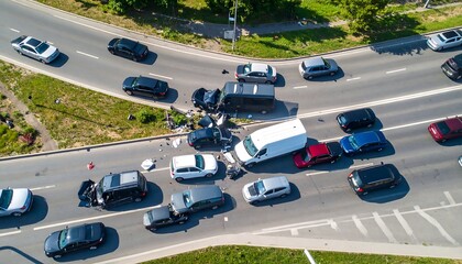 Aerial view of a multi-vehicle accident