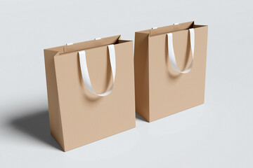 Recycled paper shopping bag for mockup on white background.3d high rendering resolution.