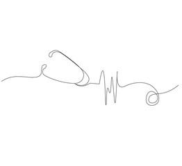 Obraz premium Medical tool - Stethoscope in simple outline illustration. white background, Continuous line drawing of stethoscope. Vector illustration