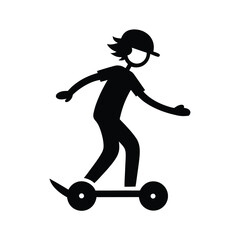 Silhouette of rider on hoverboard leaning and moving in balance on white background
