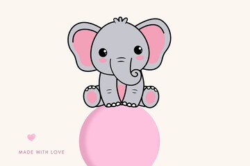 Cute elephant sitting on a giant ball, pink elephant, aesthetic