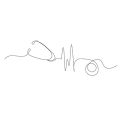 Medical tool - Stethoscope in simple outline illustration. white background, Continuous line drawing of stethoscope. Vector illustration