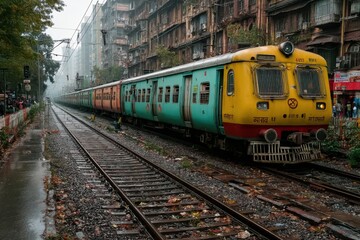 Mumbai local train glides through monsoon, capturing the city's vibrant spirit